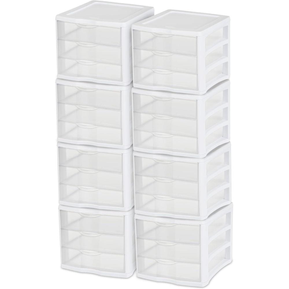 imageSTERILITE 3 Drawer Desktop Storage Unit Tabletop Organizer for Desk Countertop at Home Office Bathroom White with Clear Drawers Pack of 48 pack
