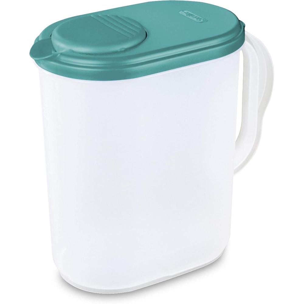 imageSterilite 1 Gallon Pitcher Spout and Handle for Easy Pouring of Water or Juice Plastic Dishwasher Safe Plastic Clear wTeal Lid 6Pack
