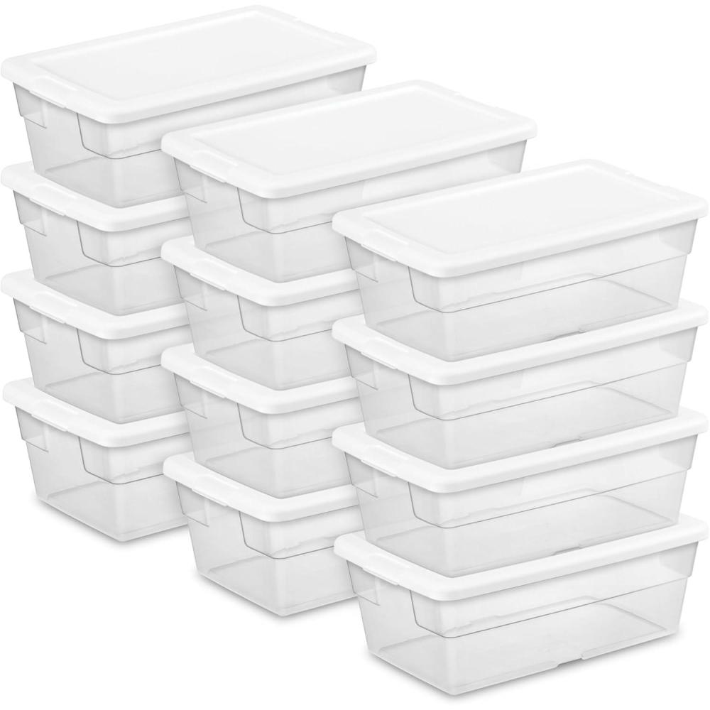 imageSterilite 12Pack 6 Quart Storage Box Stackable Clear Plastic Bins with SnapOn Lids HeavyDuty Organizing Containers for Closet Bathroom and Office6 Quart