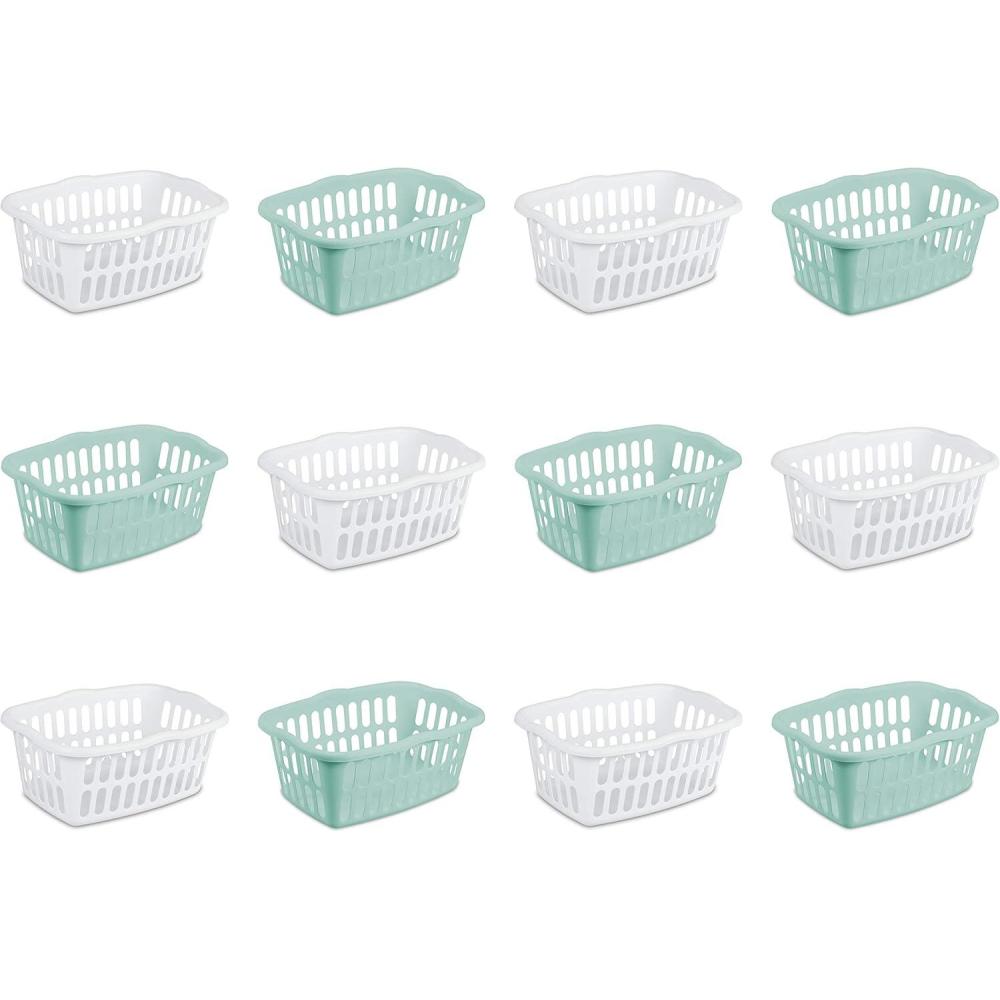 imageSterilite 12Pack Rectangular Laundry Basket Plastic Clothes Hamper 15 Bushel White  Dirty Clothing Storage Organizer with Handles for Bedroom Bathroom and ClosetWhite  Aqua