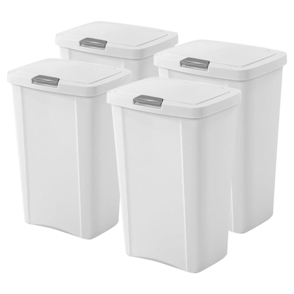 imageSterilite 13 Gallon TouchTop Wastebasket w Lid Opens with Touch Trash Can for the Kitchen or Mudroom Matte Black 4PackWhite