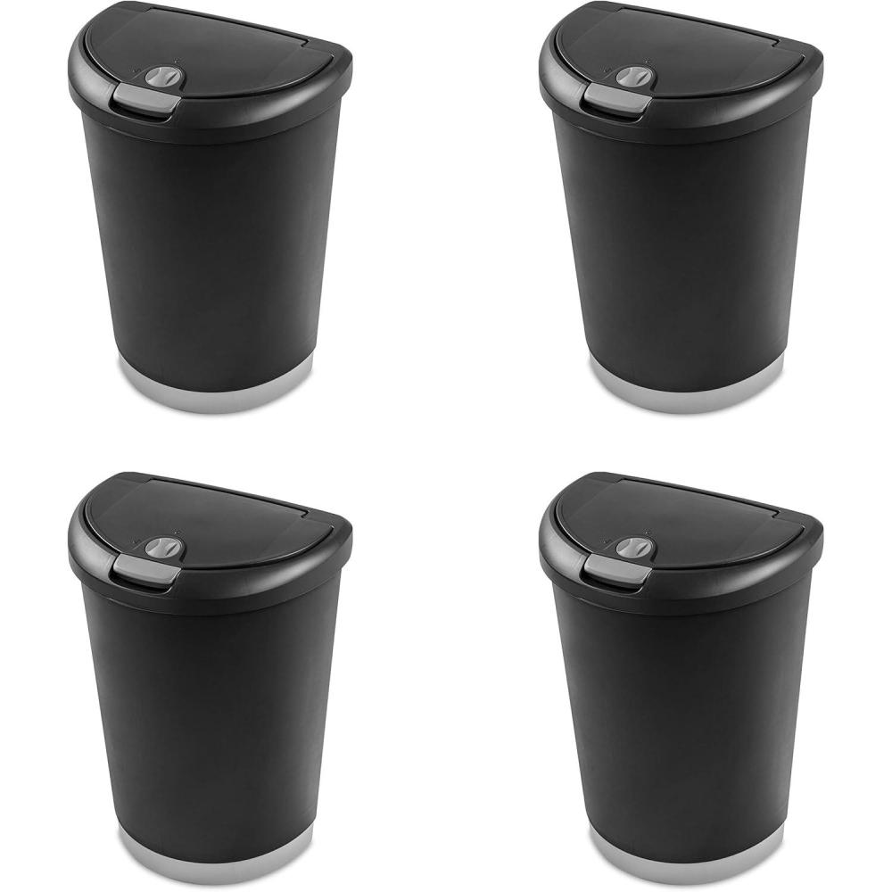 imageSterilite 13 Gallon TouchTop Wastebasket w Lid Opens with Touch Trash Can for the Kitchen or Mudroom White 4PackBlack
