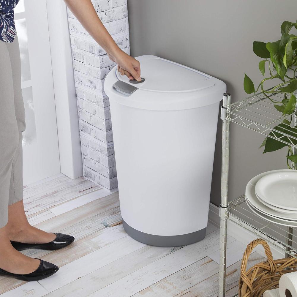 imageSterilite 13 Gallon TouchTop Wastebasket w Lid Opens with Touch Trash Can for the Kitchen or Mudroom White 4PackWhite