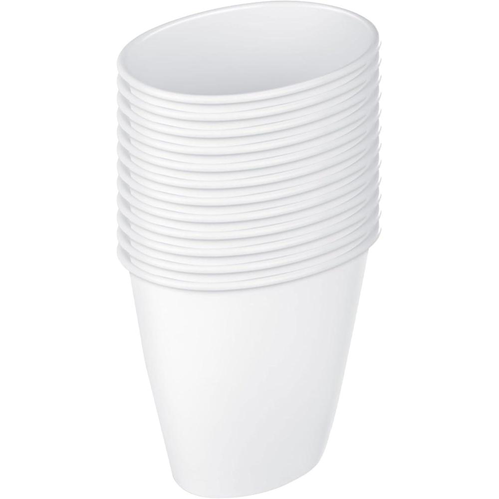 imageSterilite 15 Gallon Oval Vanity Wastebasket Small Open Top Trash Can for the Bathroom Bedroom Dorm Room or Office Plastic White 12Pack