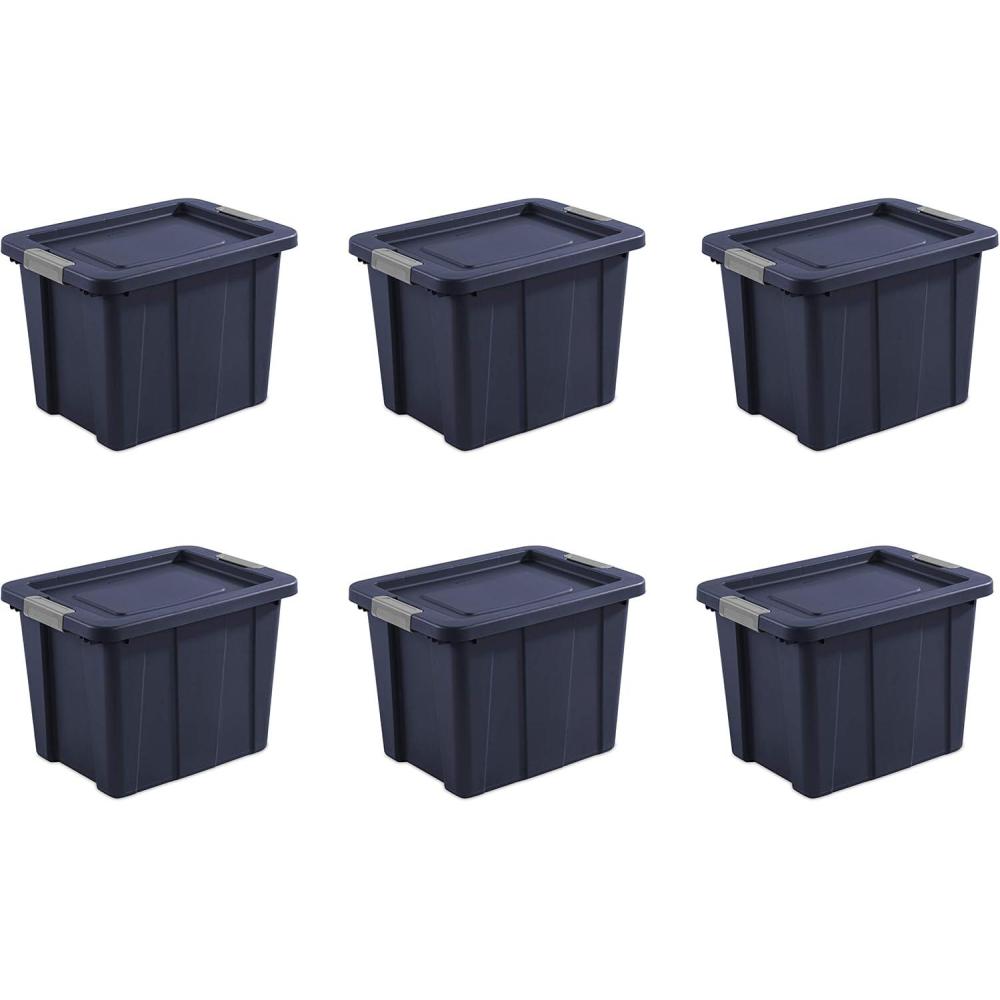 imageSterilite 18 Gal Latching Tuff1 Storage Tote Stackable Bin with Latch Lid Plastic Container to Organize Garage Basement Blue Base and Lid 6Pack Dark Indigo
