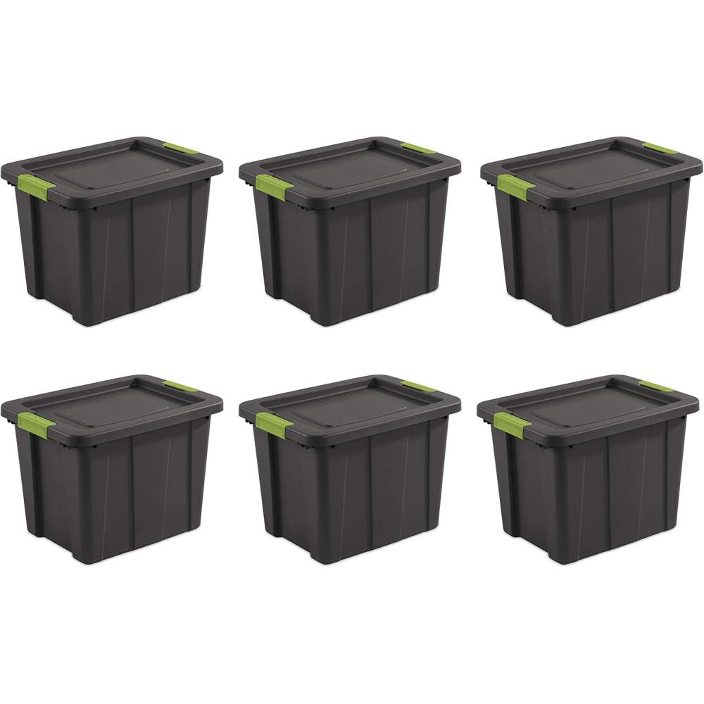 imageSterilite 18 Gal Latching Tuff1 Storage Tote Stackable Bin with Latch Lid Plastic Container to Organize Garage Basement Gray Base and Lid 6Pack