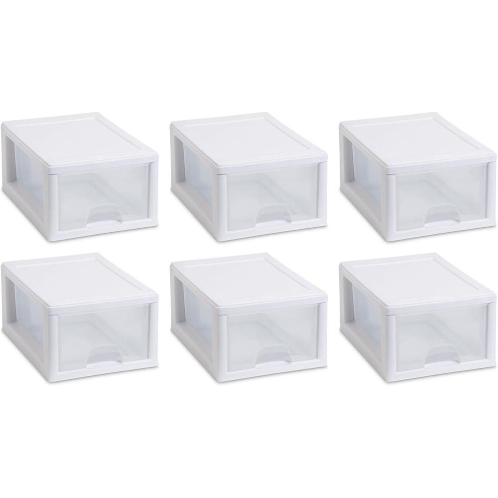 imageSterilite 20518006 6 Quart57 Liter Stacking Drawer White Frame with Clear Drawerpack of 66Pack