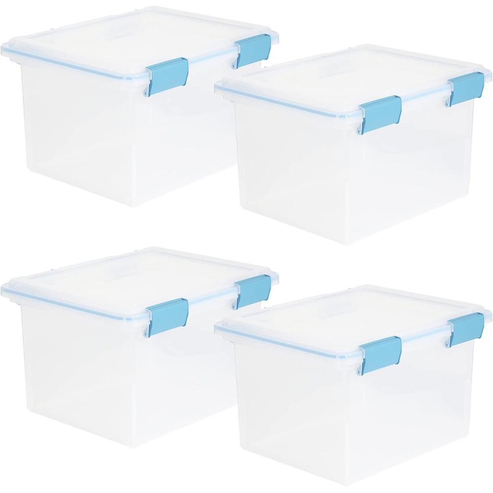 imageSterilite 32 Quart Clear Plastic Stacking Storage Container Box with Latching Lid 4 Pack