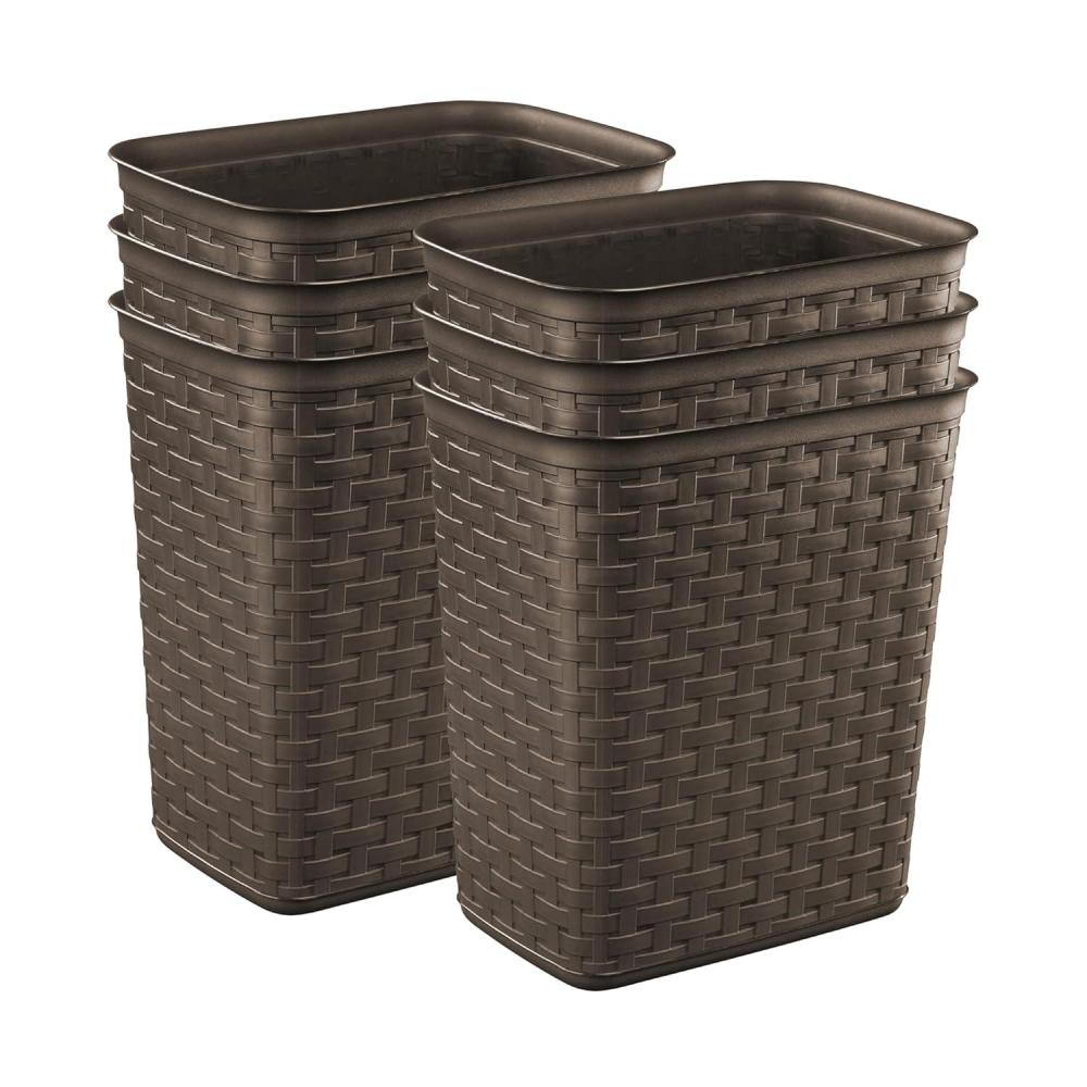 imageSterilite 34 Gallon Weave Wastebasket Small Decorative Trash Can for the Bathroom Bedroom Dorm Room or Office Espresso Brown 6Pack6 Pack