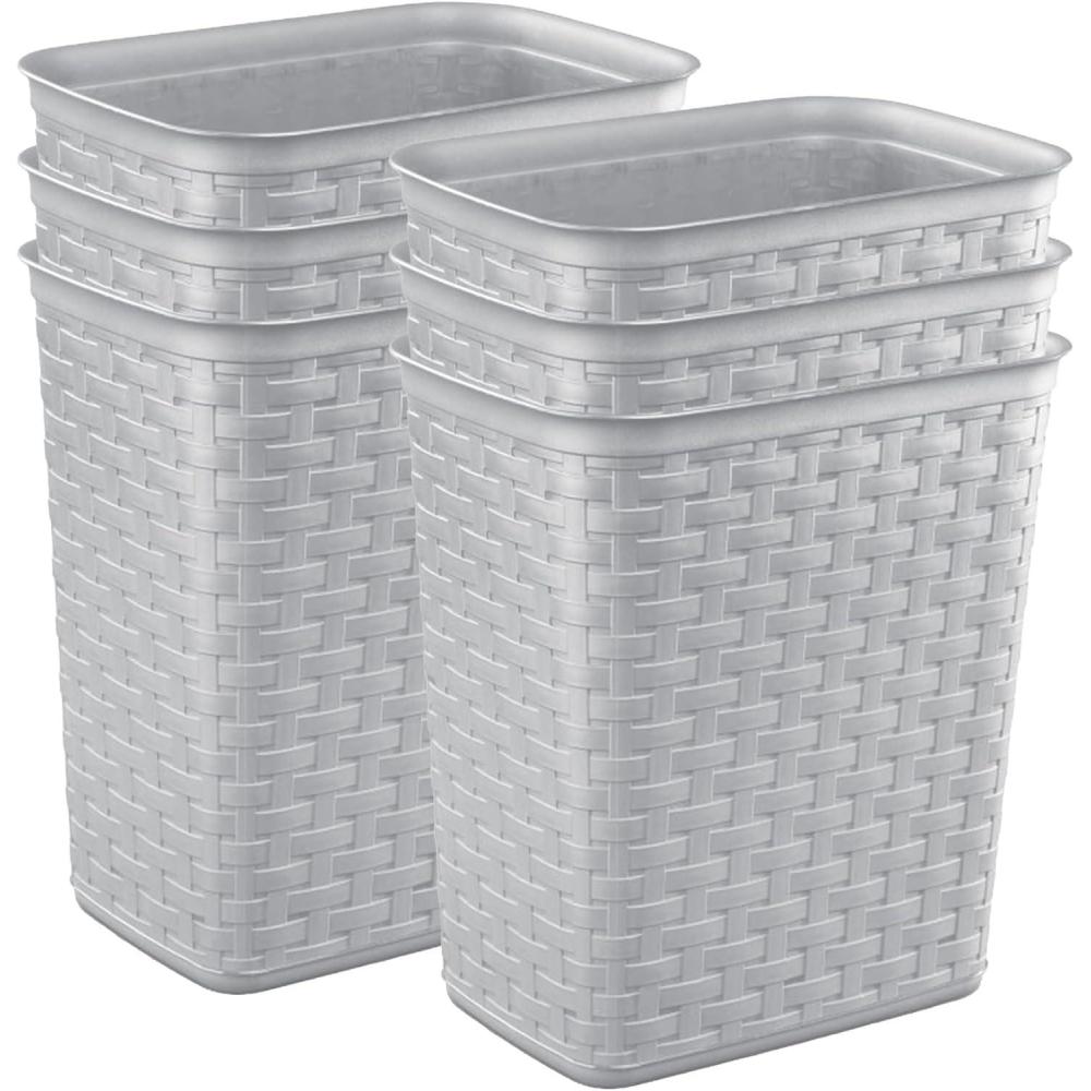 imageSterilite 34 Gallon Weave Wastebasket Small Decorative Trash Can for the Bathroom Bedroom Dorm Room or Office Gray 6Pack