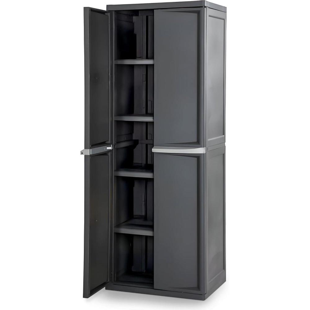 imageSterilite 4 Shelf Cabinet Lockable Utility Storage w Adjustable Shelves Gray  Plastic Shelving Unit for Organizing Garage Pantry Basement Laundry Room or Mudroom1