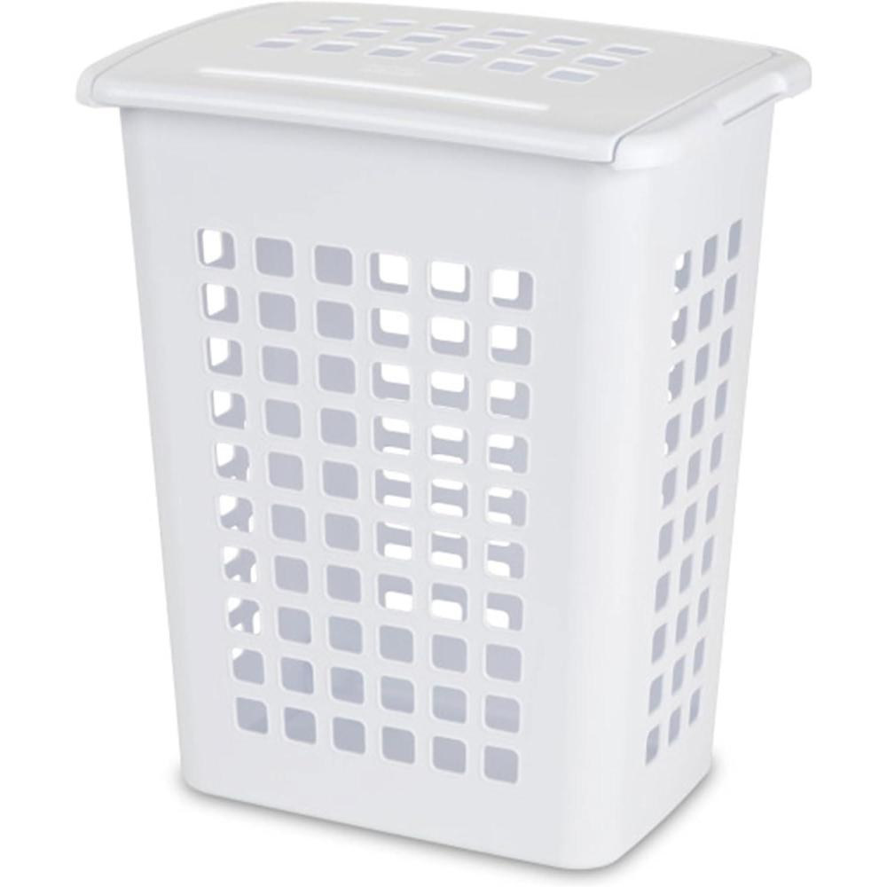 imageSterilite 4Pack LiftTop Laundry Hamper for Clothes Tall and Rectangular Plastic Basket with Lid White  Large and Portable Storage Bin for Clothing and Towels  Ideal for Bathroom and Bedroom16 Pack