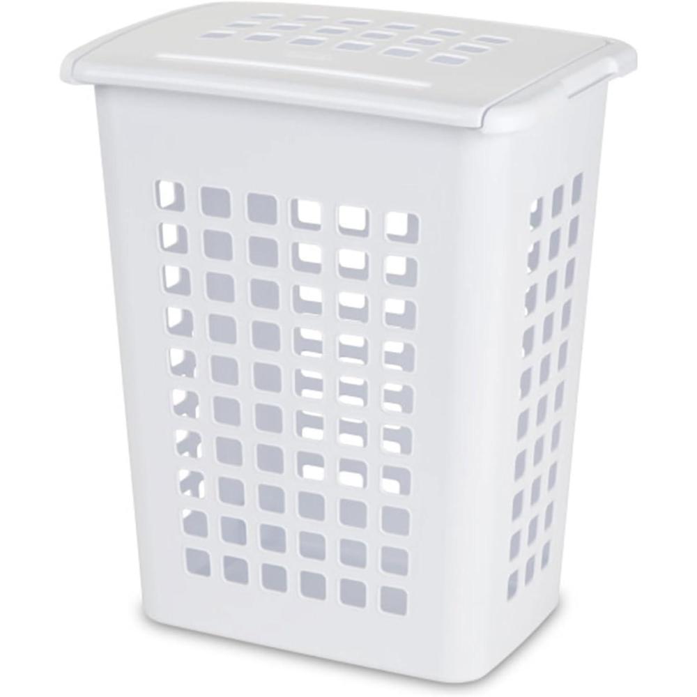 imageSterilite 4Pack LiftTop Laundry Hamper for Clothes Tall and Rectangular Plastic Basket with Lid White Large and Portable Storage Bin for Clothing and Towels Ideal for Bathroom and Bedroom4 Pack
