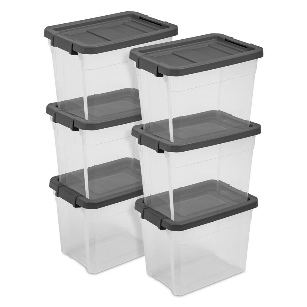 imageSterilite 4Pack Modular Stacker Box Durable Clear Plastic Storage Bins with Latching Lids 108 Quart Stackable Organizing Container Boxes for Closet Bathroom and Office30 Quart