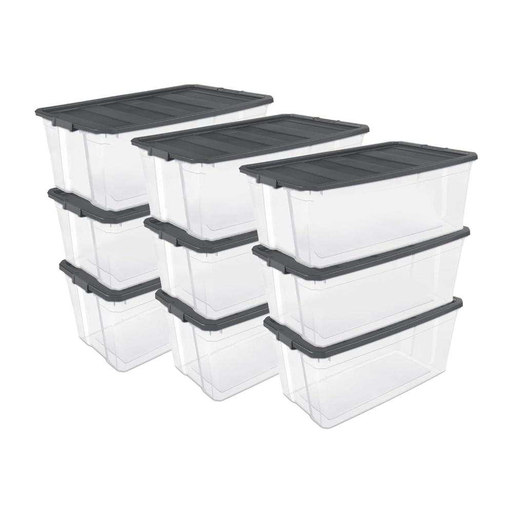 Stackable Modular Plastic System Sterilite 4-Pack Modular Stacker Box, Durable Clear Plastic Storage ...