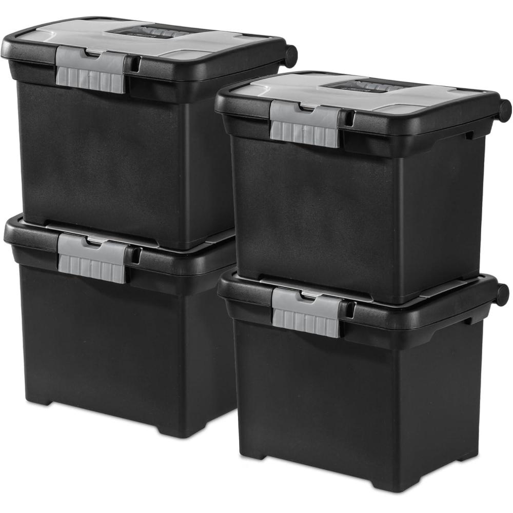 imageSterilite 4Pack Portable File Box Stackable Container for Letter Hanging Folders Black  Paper Document Plastic Storage Organizer with Latching Lid for Home Office and Dorm OrganizationOne Size