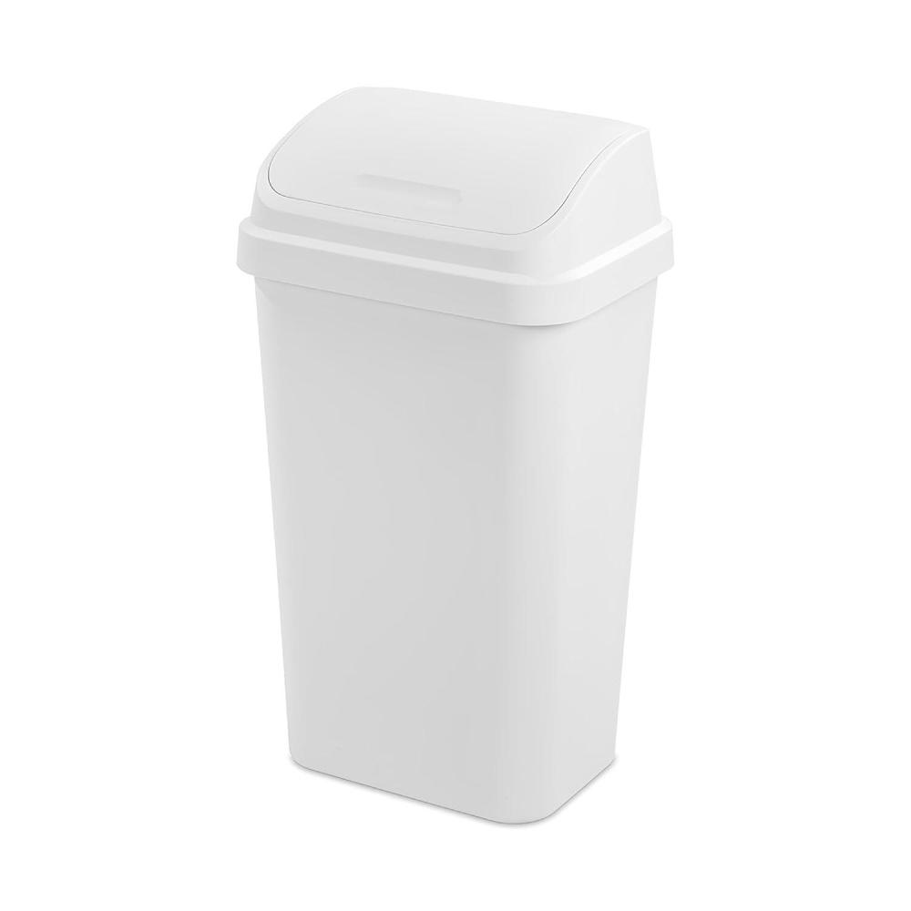 imageSterilite 4Pack Swing Top Wastebasket Sleek Square Profile Trash Can 13 Gallon Black Modern Garbage Bin for Kitchen Bathroom Garage and Workspace Fits 13 Gal LinersClear