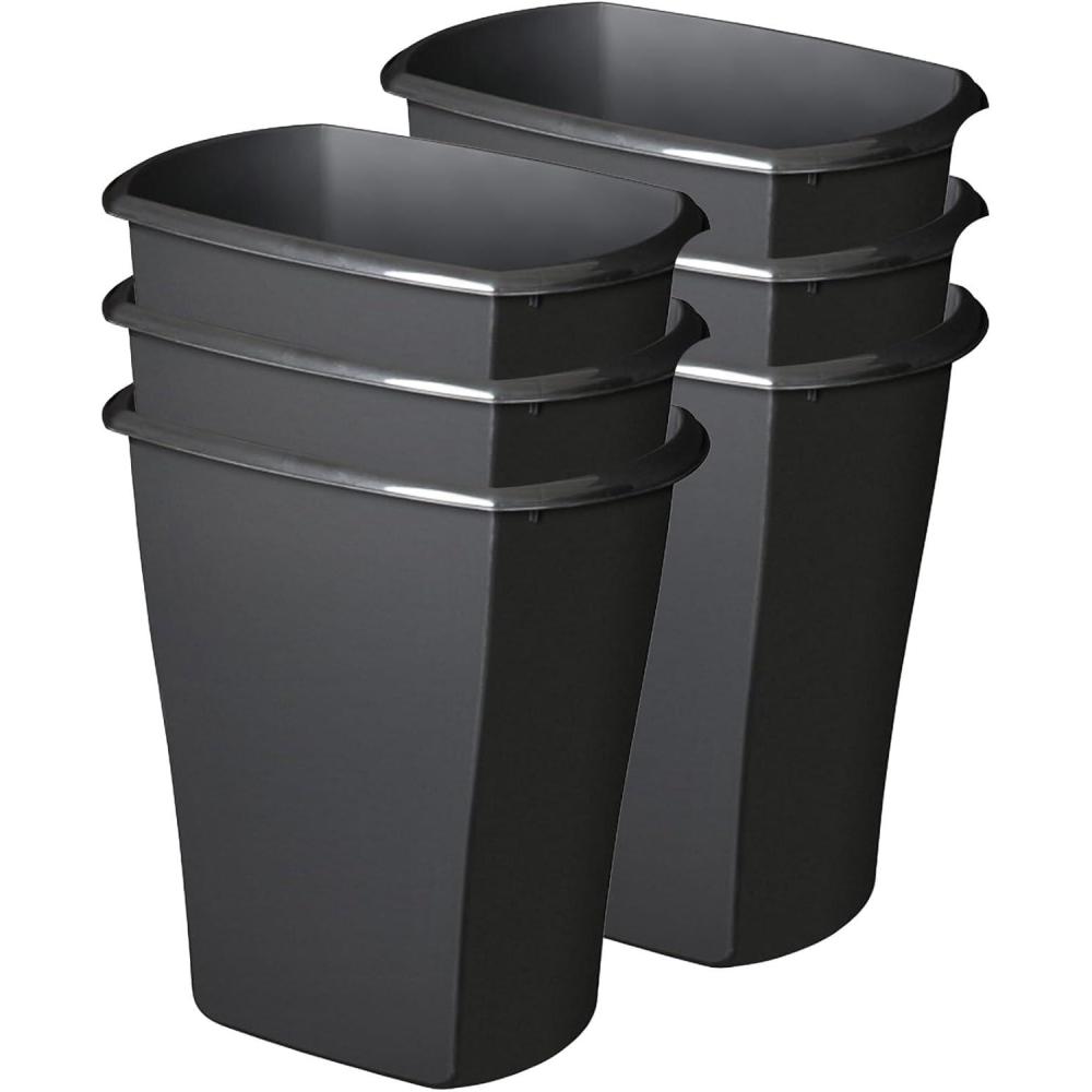 imageSterilite 55 Gallon Rectangular Wastebasket Opentop Medium Sized Trash Can for the Bathroom Bedroom or Office Black 6Pack
