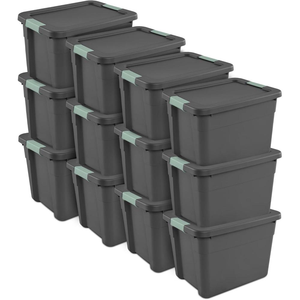 imageSterilite 6 Pack 20 Gallon Latch Tote Stackable Plastic Storage Bin Container GrayGreen12