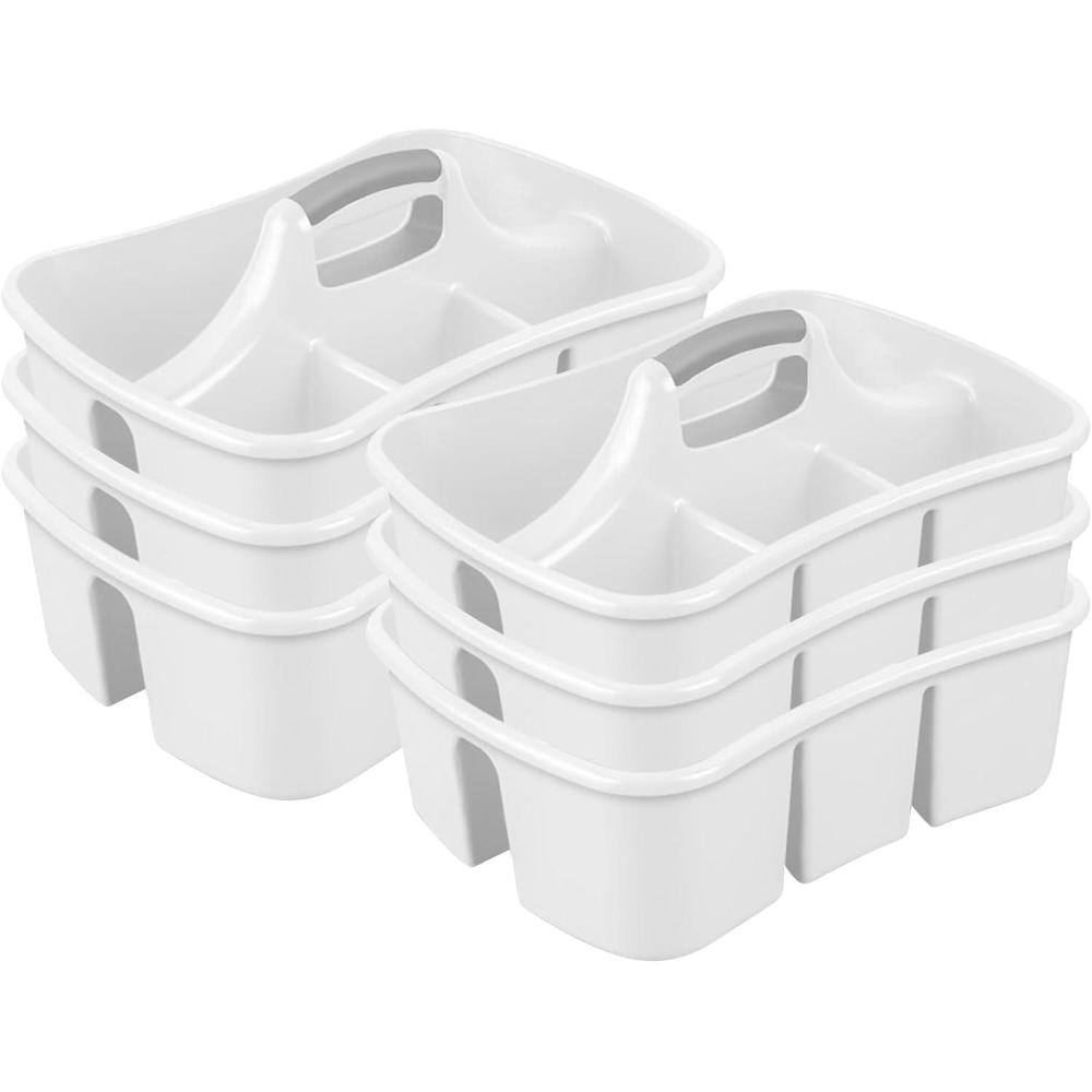 imageSterilite 6 Pack Divided Ultra Caddy Plastic Portable Storage to Hold Bathroom and Cleaning Supplies White 5 Large Compartment Organizer6 Pack