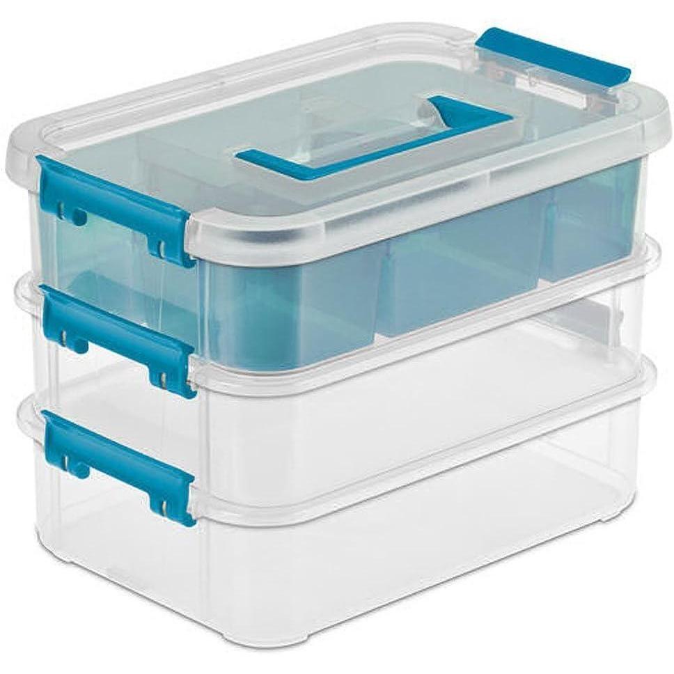 imageSterilite 6 Pack Plastic Storage Box Container 3 Layer Stack and Carry ClearBlue1 Pack