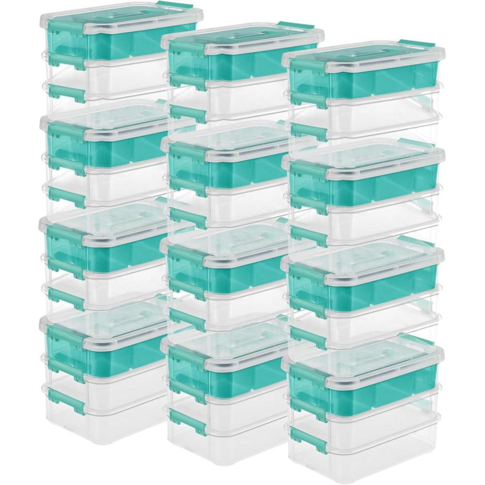 imageSterilite 6 Pack Plastic Storage Box Container 3 Layer Stack and Carry ClearBlue12 Pack