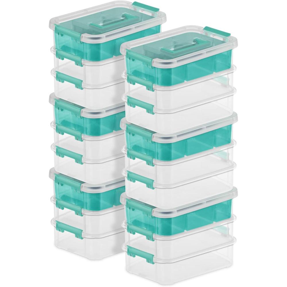imageSterilite 6 Pack Plastic Storage Box Container 3 Layer Stack and Carry ClearBlue6 Pack