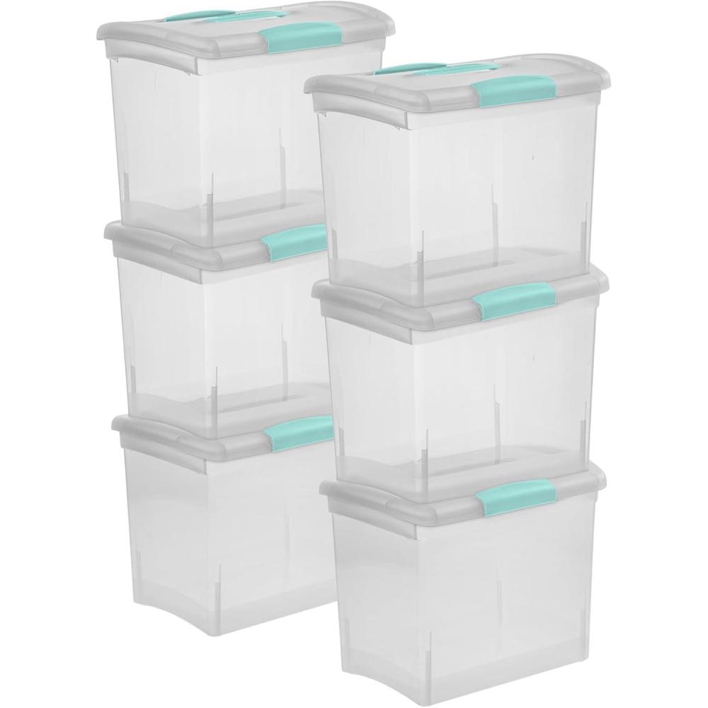 imageSterilite 6 Pack Stackable Storage Bin with Latch Lid Medium Nesting ShowOffs ClearLarge