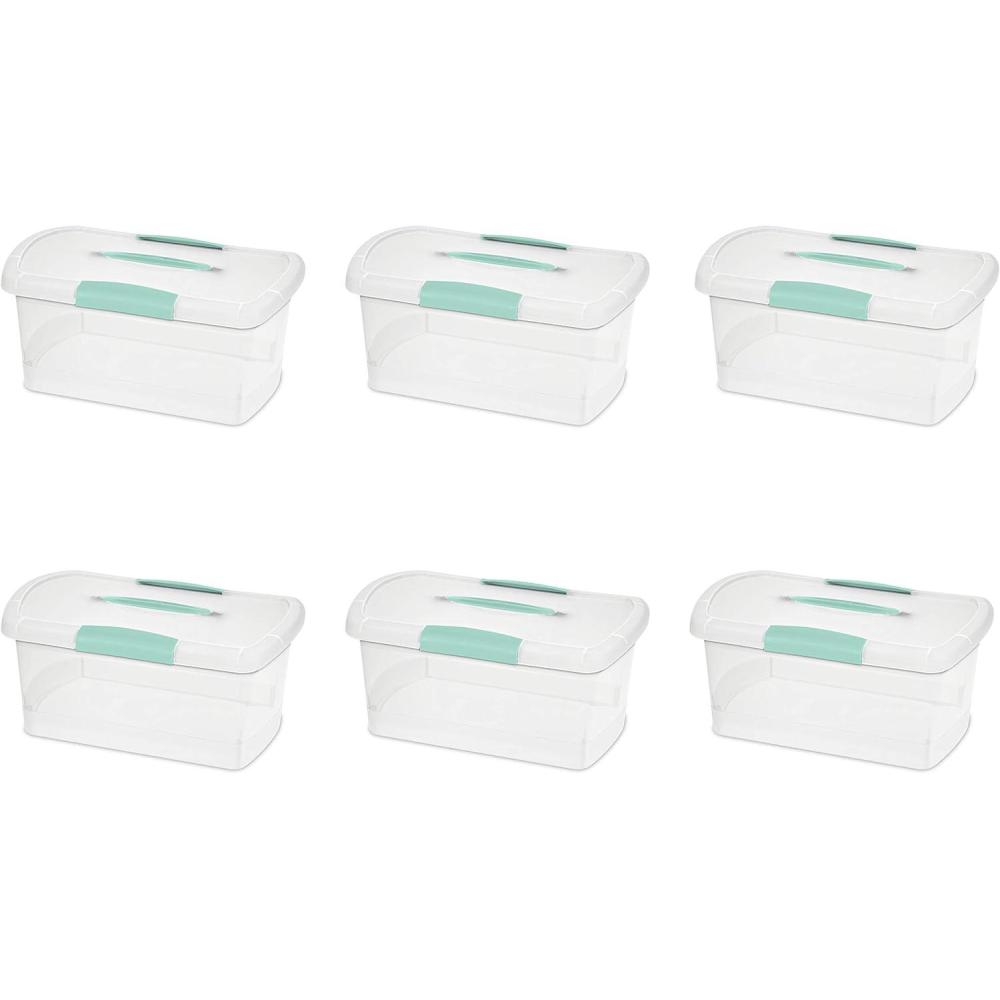 imageSterilite 6 Pack Stackable Storage Bin with Latch Lid Medium Nesting ShowOffs ClearMedium