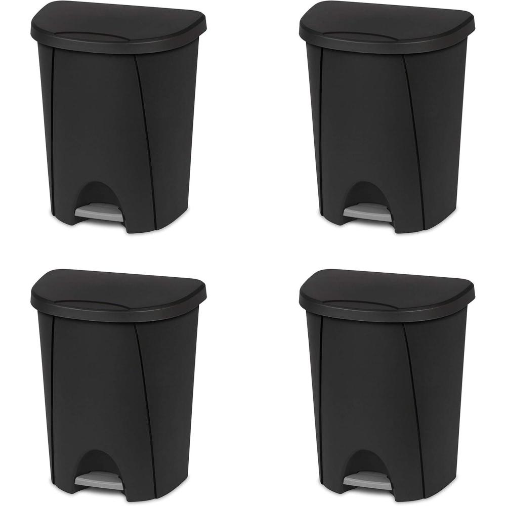 imageSterilite 66 Gallon StepOn Wastebasket with Lid Medium Sized Plastic Trash Can for the Kitchen Bathroom or Mudroom Pedal Black 4Pack