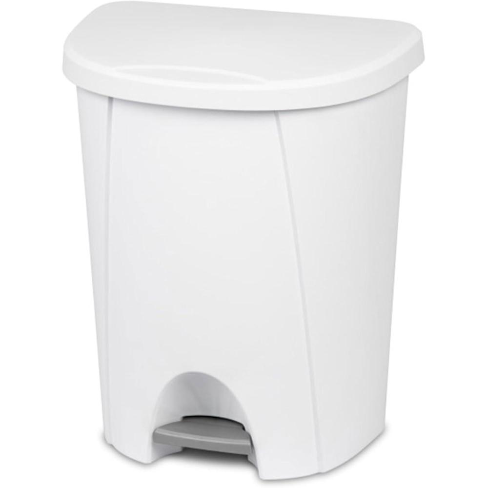 imageSterilite 66 Gallon StepOn Wastebasket with Lid Medium Sized Plastic Trash Can for the Kitchen Bathroom or Mudroom Pedal White 4Pack