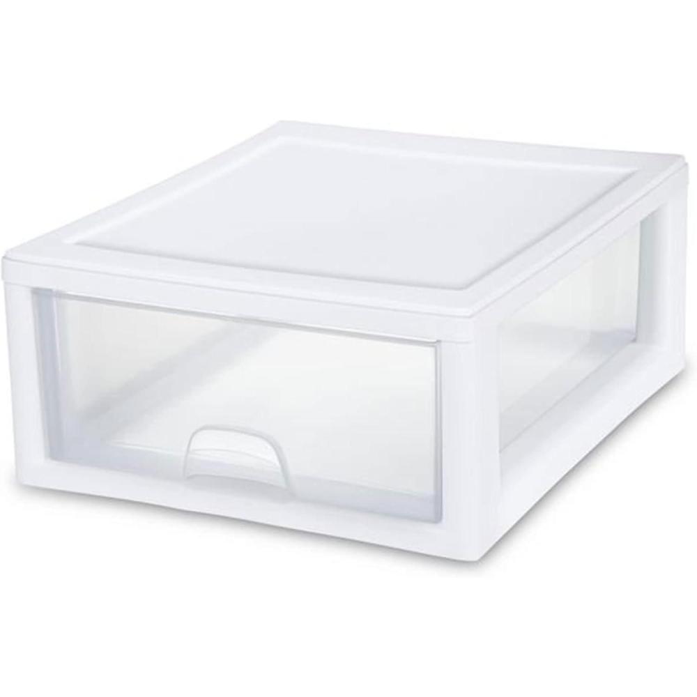 imageSterilite 6Pack 16 Quart Stacking Drawer Clear Storage Closet Organizer White Frame Stackable Modular Plastic Drawers for Clothes Accessories Craft Supplies Shoes or Linens16 Quart