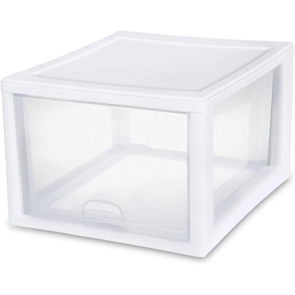 imageSterilite 6Pack 16 Quart Stacking Drawer Clear Storage Closet Organizer White Frame Stackable Modular Plastic Drawers for Clothes Accessories Craft Supplies Shoes or Linens27 Quart