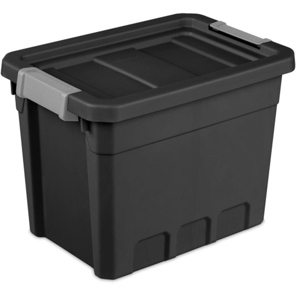 imageSterilite 6Pack 19 Gallon Stacker Tote Rugged Plastic Storage for Home Organization Black Stackable Organizer Bins with Recessed Lid amp HeavyDuty Latches for Closet Basement Garage and Attic75 Gallon