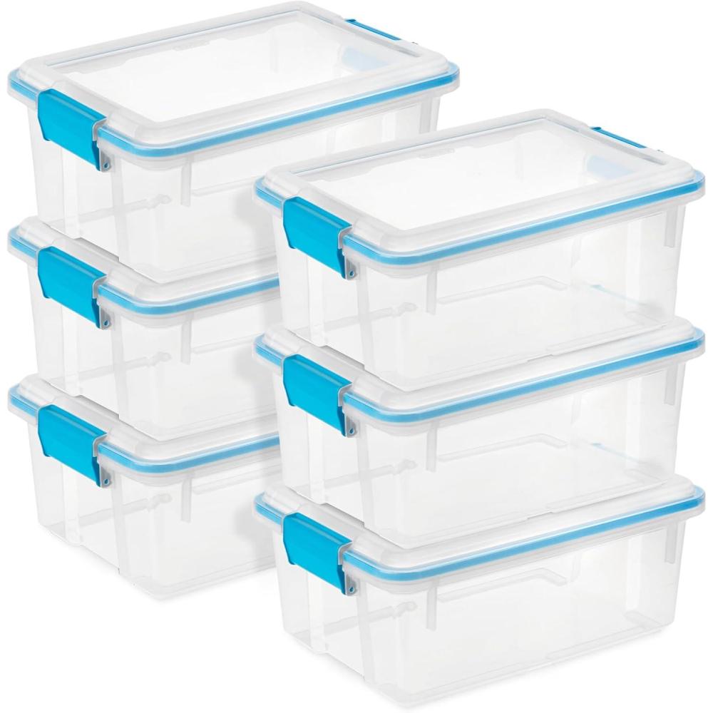 imageSterilite 6Pack Gasket Box WeatherResistant Storage Bins with Latching Lids 20 Quart HeavyDuty Organizing Containers for Closet Bathroom and Office12 Quart