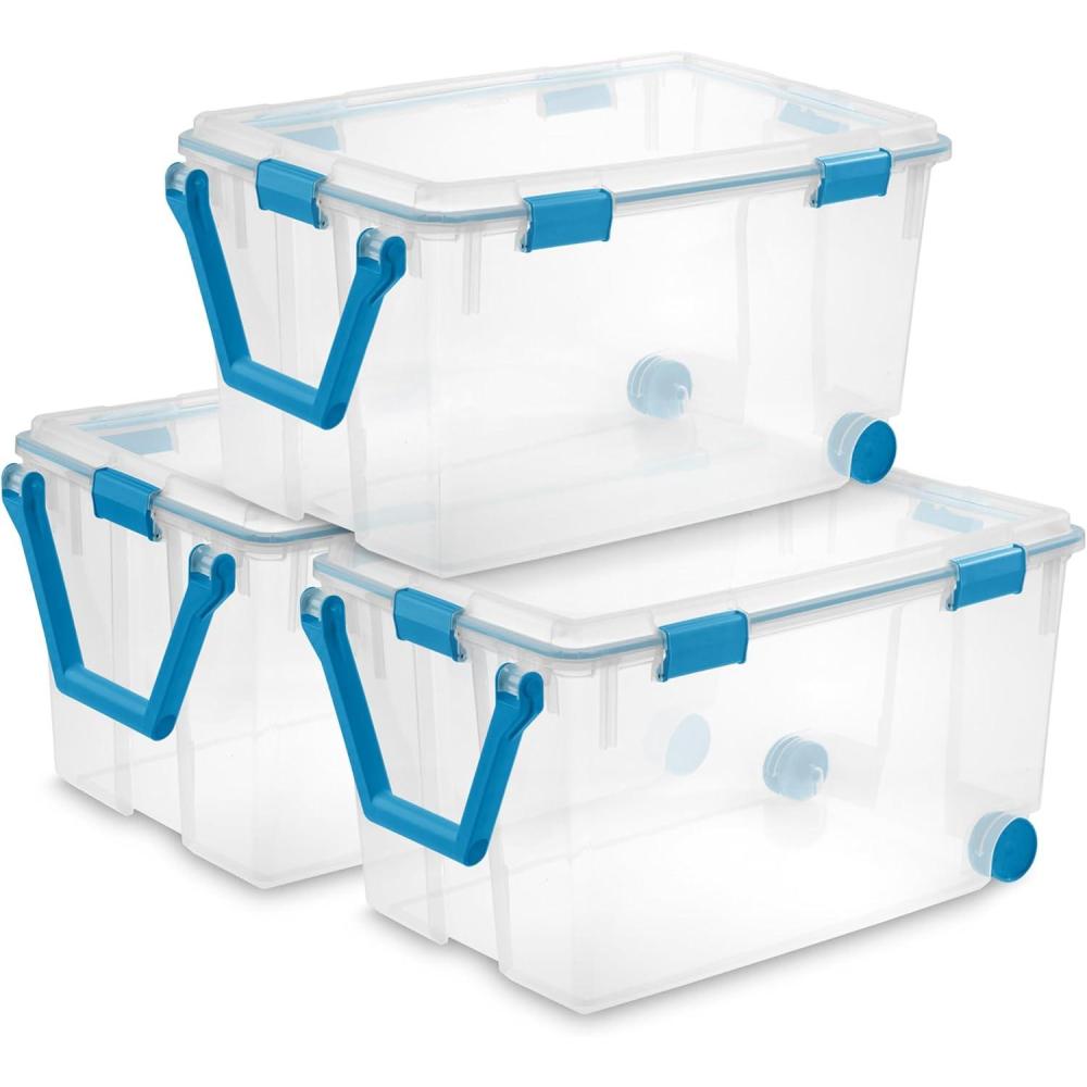 imageSterilite 6Pack Gasket Box WeatherResistant Storage Bins with Latching Lids 20 Quart HeavyDuty Organizing Containers for Closet Bathroom and Office120 Quart
