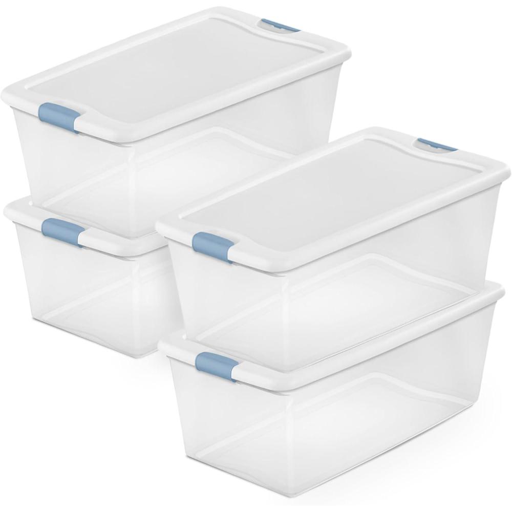 imageSterilite 6Pack Latching Box Under Bed Storage Bins with Lids Clear Plastic 32 Quart HeavyDuty Organizing Containers for Closet Bathroom and Office106 Quart