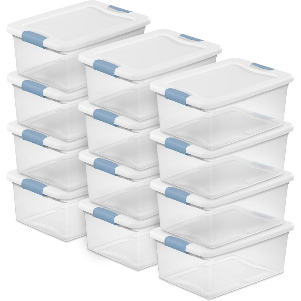 imageSterilite 6Pack Latching Box Under Bed Storage Bins with Lids Clear Plastic 32 Quart HeavyDuty Organizing Containers for Closet Bathroom and Office15 Quart