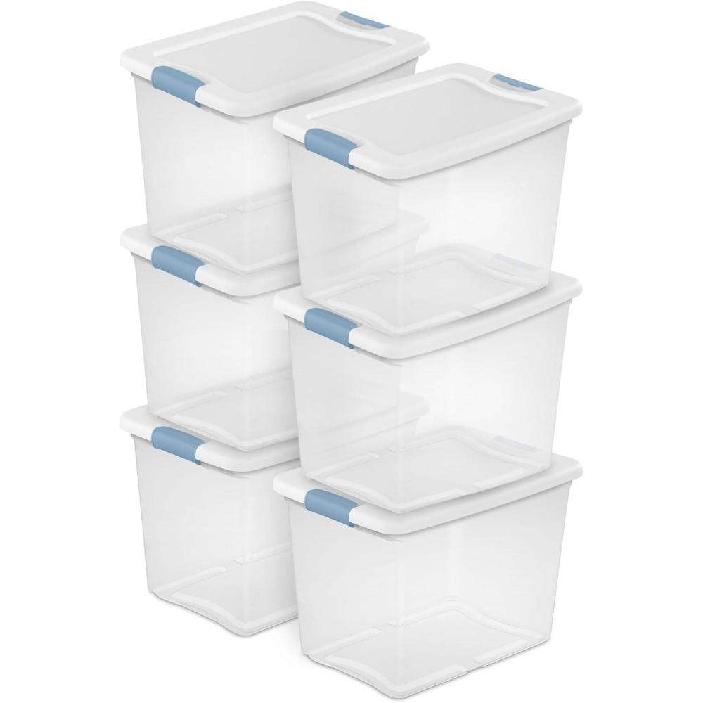 imageSterilite 6Pack Latching Box Under Bed Storage Bins with Lids Clear Plastic 32 Quart HeavyDuty Organizing Containers for Closet Bathroom and Office25 Quart