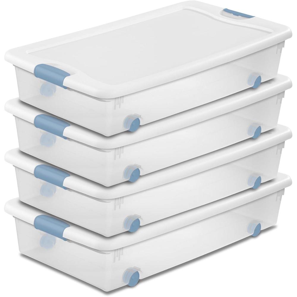 imageSterilite 6Pack Latching Box Under Bed Storage Bins with Lids Clear Plastic 32 Quart HeavyDuty Organizing Containers for Closet Bathroom and Office56 Quart