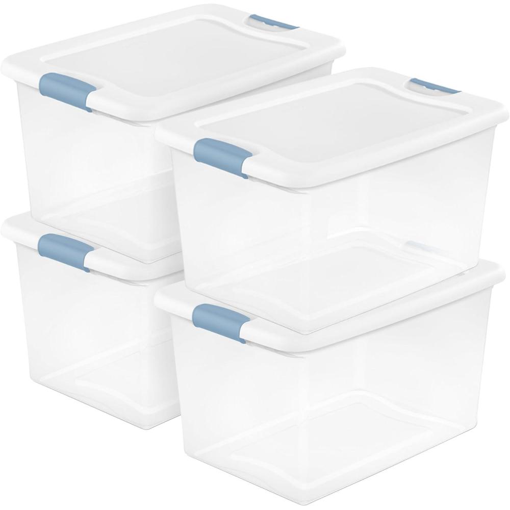 imageSterilite 6Pack Latching Box Under Bed Storage Bins with Lids Clear Plastic 32 Quart HeavyDuty Organizing Containers for Closet Bathroom and Office64 Quart