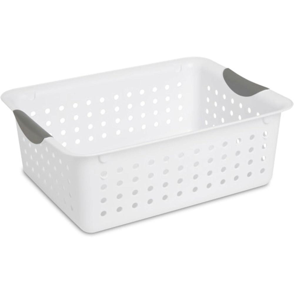 imageSterilite 6Pack Medium Ultra Basket Open Top Plastic Storage Organizer White Classic Baskets for Organizing Countertops Pantry Shelves Kitchen Cabinets Laundry Rooms or Home Offices18 Pack