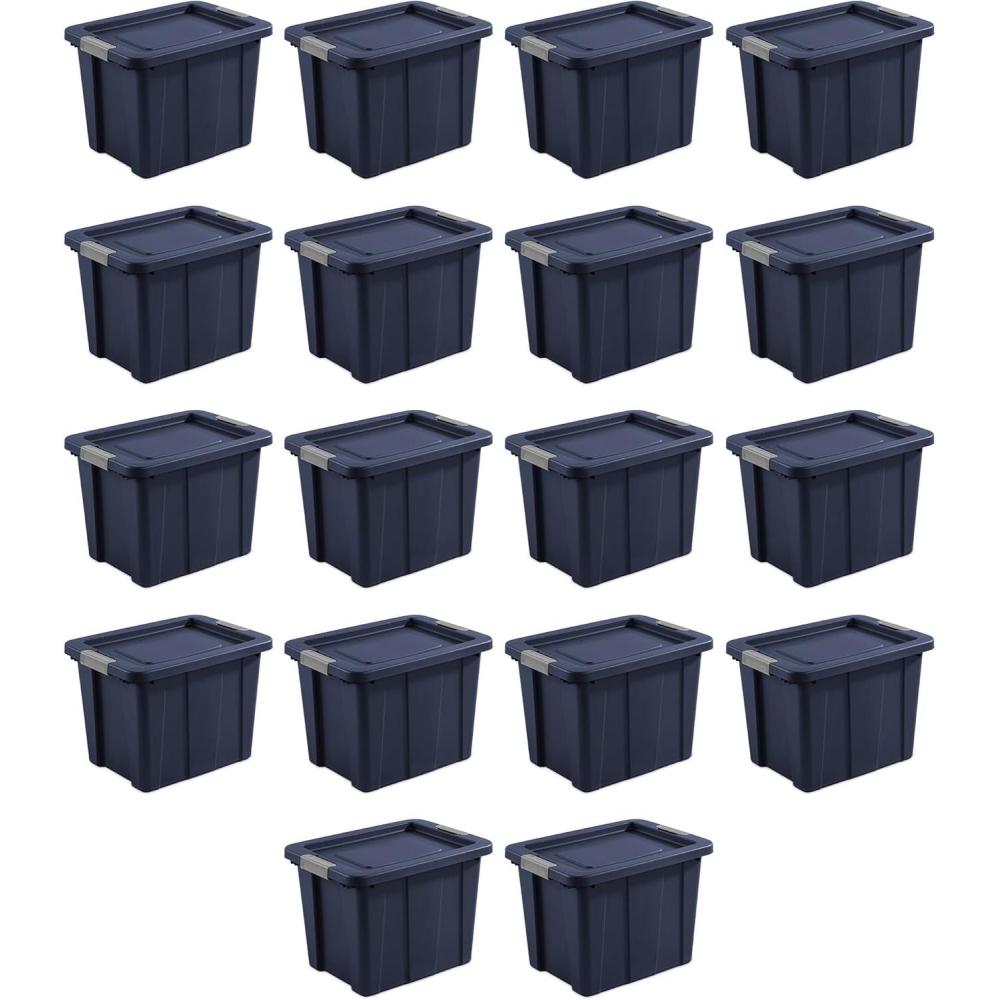imageSterilite 6Pack Multipurpose Storage Bins with Latching Lids Heavy Duty Tote Bins 18 Gallon Flat Gray Stackable Plastic Storage Container TubsDark Ingigo