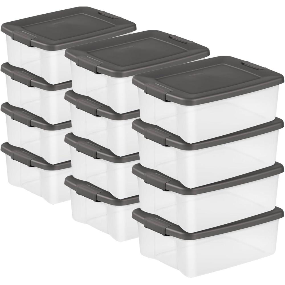 imageSterilite 6Pack ShelfTote Clear Plastic Storage Bins with Lids 50 Quart Gray Stackable Organizing Container Boxes for Closet Bathroom and Office25 Quart Tote