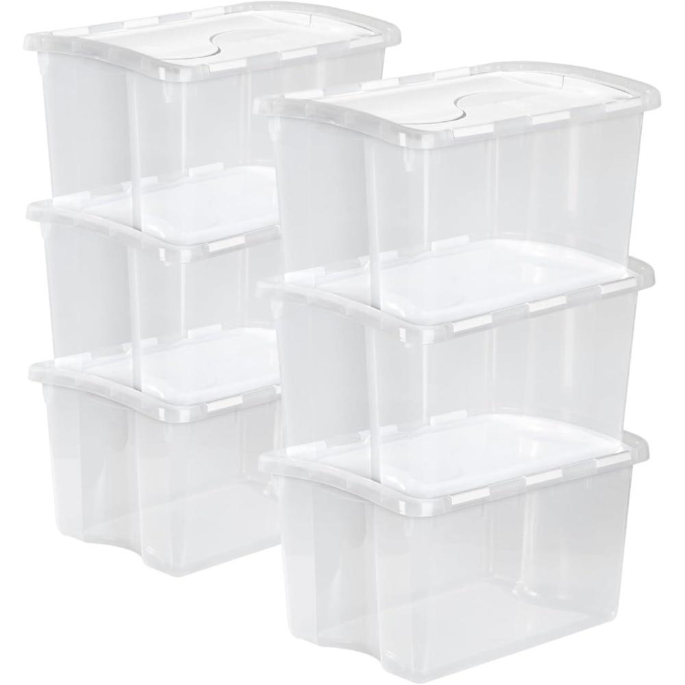 imageSterilite 6Pack Stackable Storage Bin with Lid Clear Plastic Design 48 Quart6 Pack