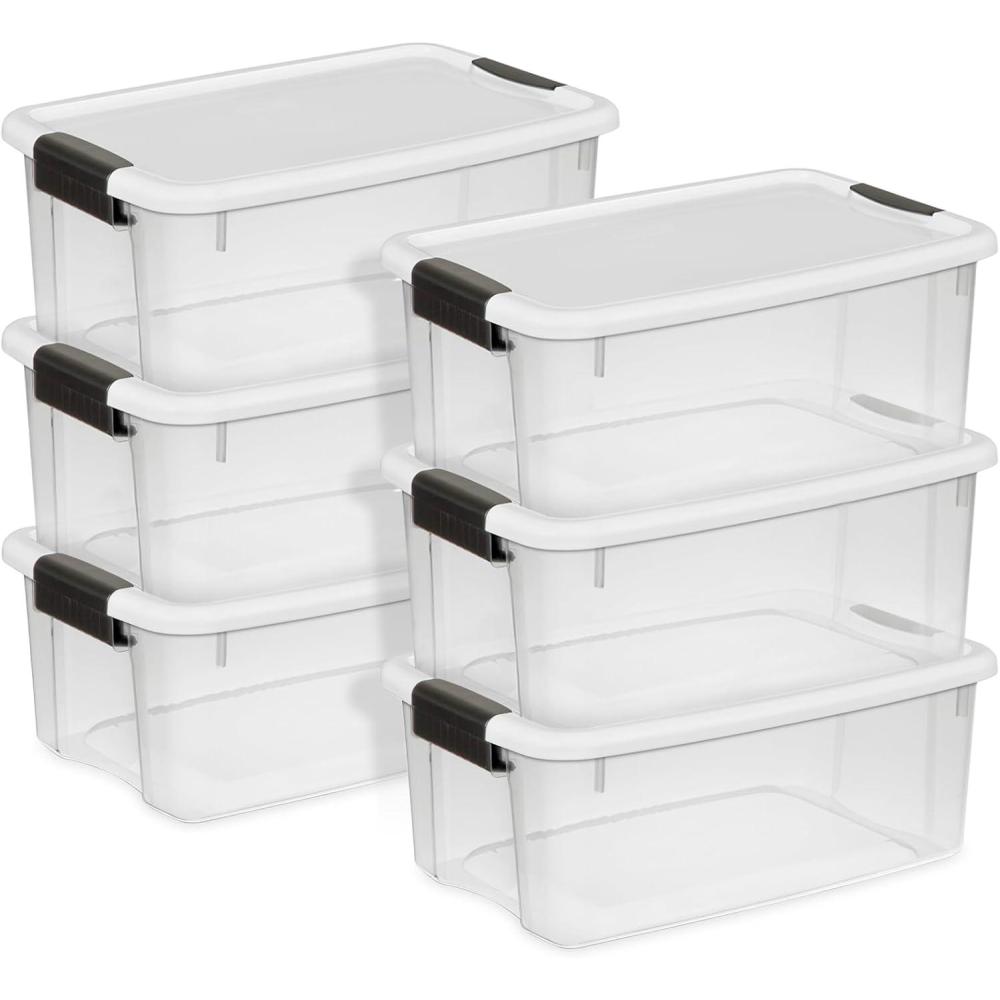 imageSterilite 6Pack Ultra Latching Box Storage Bins with Lids Clear Plastic 18 Quart  HeavyDuty Organizing Containers for Closet Bathroom and Office18 Quart