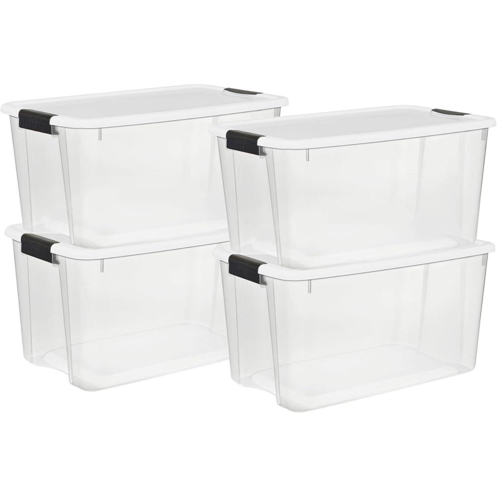imageSterilite 6Pack Ultra Latching Box Storage Bins with Lids Clear Plastic 18 Quart  HeavyDuty Organizing Containers for Closet Bathroom and Office70 Quart