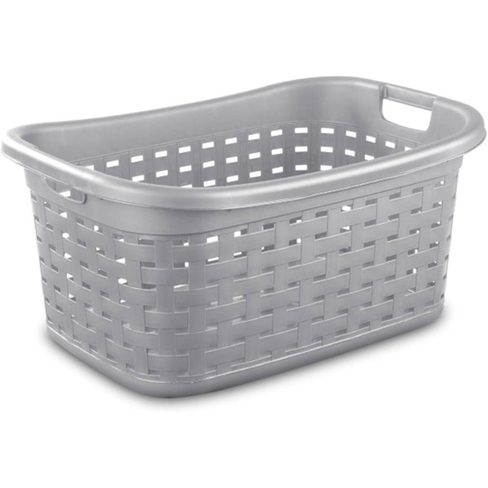 imageSterilite 6Pack Weave Laundry Basket Rectangle Plastic Clothes Hamper w Handles Gray12 Pack