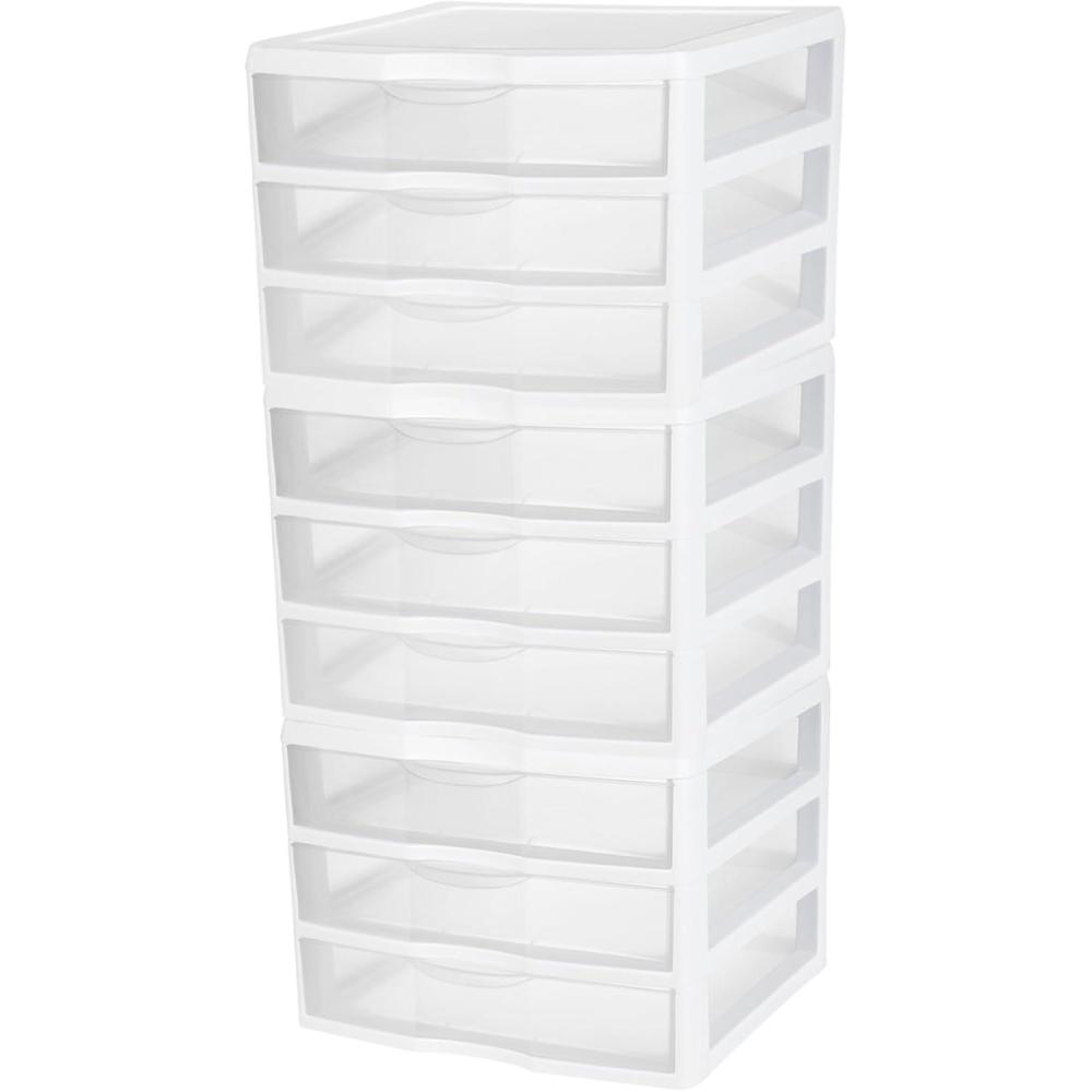 imageSterilite 6Pack Wide 3 Drawer Unit Plastic Desktop Organizer with Clear Drawers White Frame  Stackable MultiPurpose Storage for Office Supplies Craft Rooms Classrooms and Home Organization3 Pack