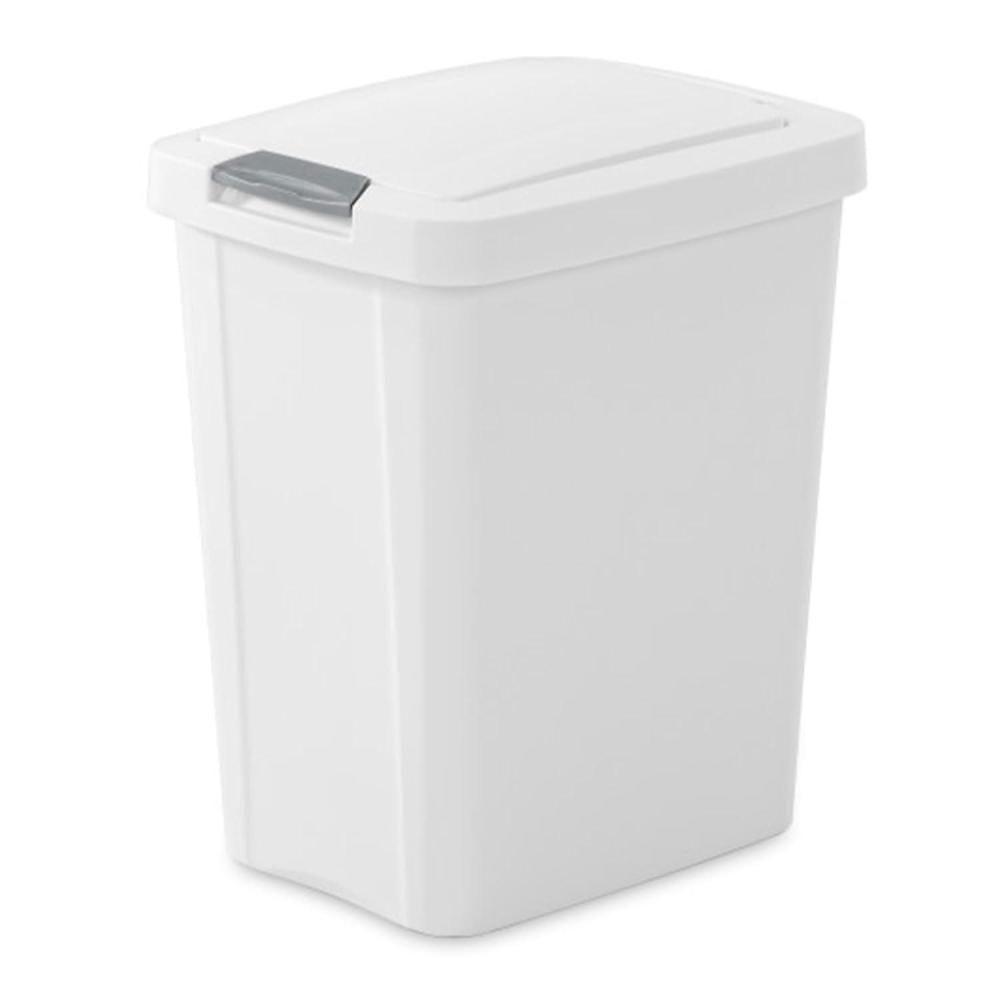 imageSterilite 75 Gallon TouchTop Wastebasket Trash Can with Pop Up Lid for Kitchen Bathroom Mudroom or Office 4 Pack WhiteWhite
